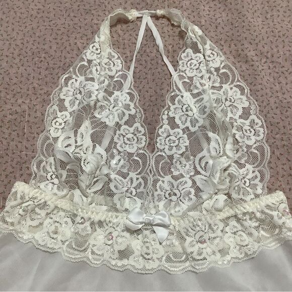 Frederick’s of Hollywood Coquette Cream Sheer Lace Slip Size Large - Picture 3 of 10